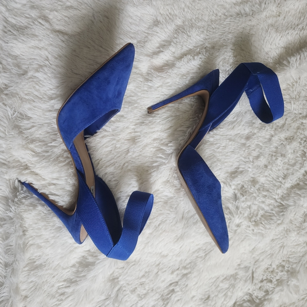 Steve Madden Royal Blue Suede Pointed Toe Ankle Strap Heels - Picture 6 of 7